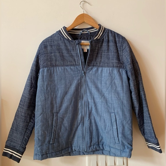 NWOT Denim Zip Up Varsity Blue Jacket w Thick Lining Kids L (12/14) - Picture 1 of 9